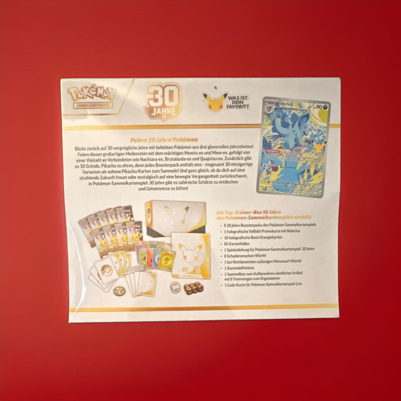 🎈Pokémon 30 Jahre Jubiläum! Top-Trainer-Box DE - SEALED! + 1x Random Booster